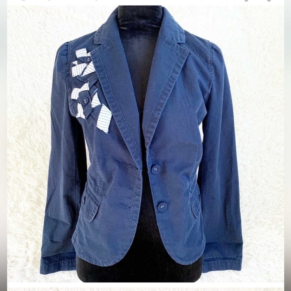 LOFT Navy Blue Cotton Nautical Blazer Jacket